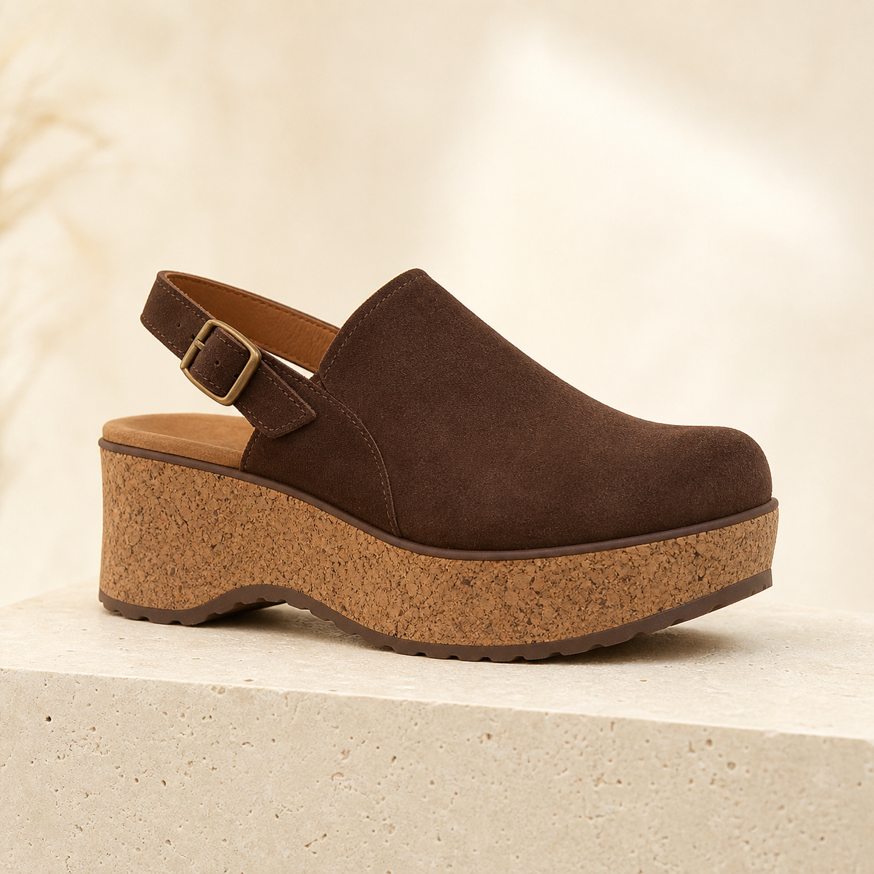 Monte Aure Capri chocolate suede platform clog with slingback strap