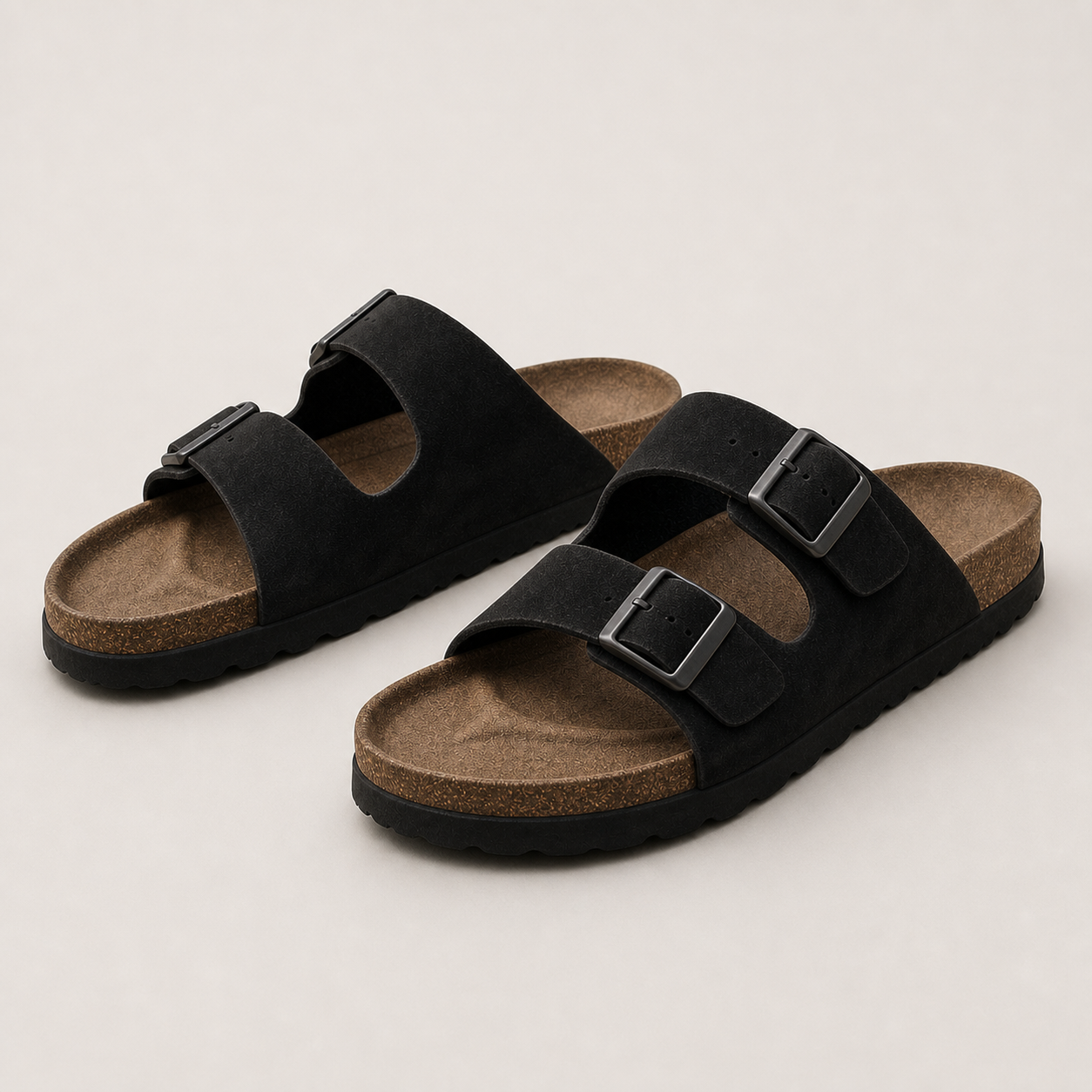 Monte Aure Amalfi Black double-strap sandals on a light background