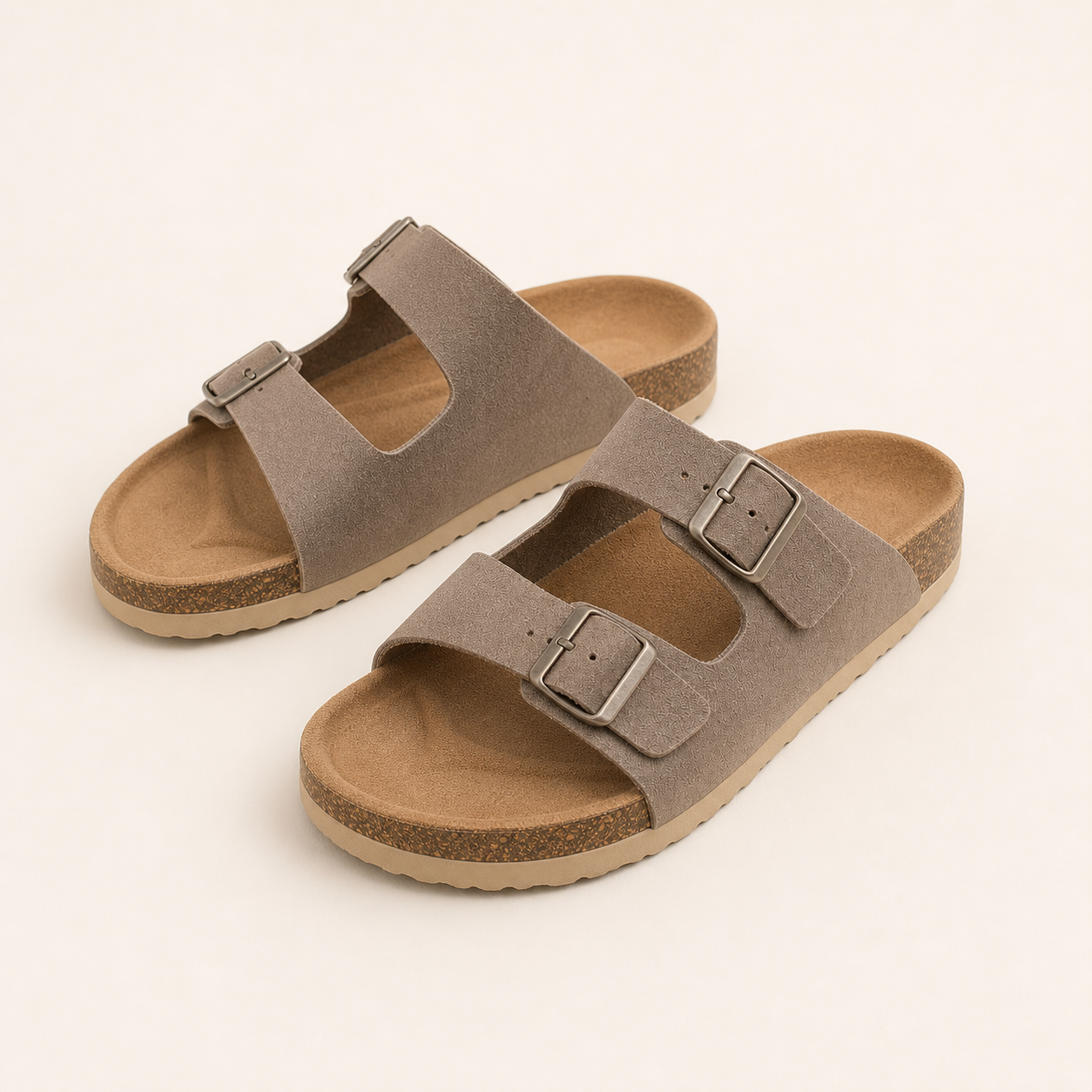 Monte Aure Portofino Taupe double-strap sandals on a light background