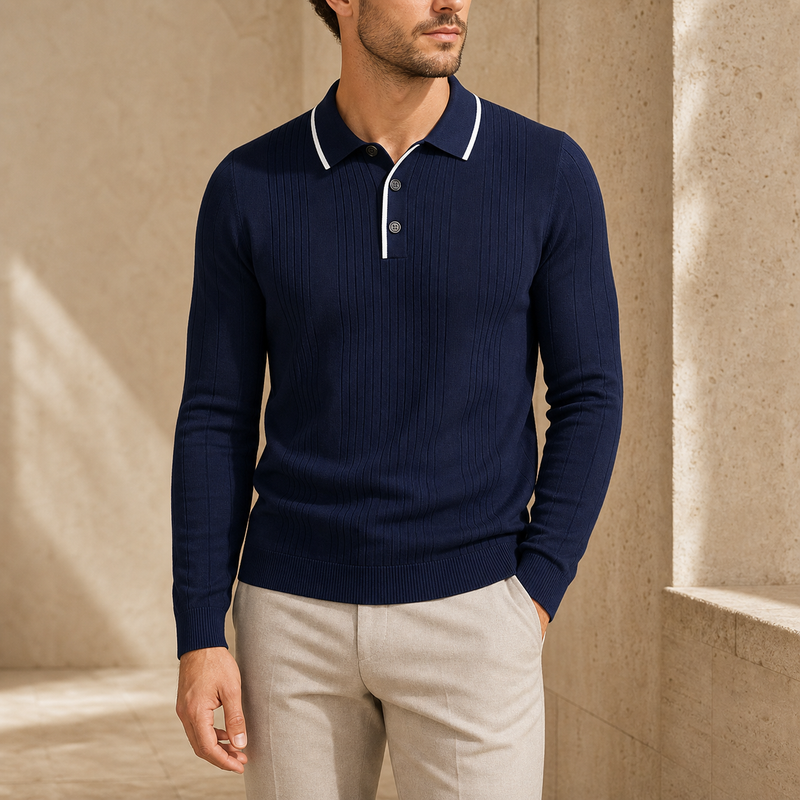 Valerio Ribbed Long-Sleeve Polo - Monte Aure